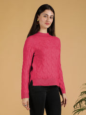 KOTTY Woven Collared Neck Casual Women Red Sweater 
