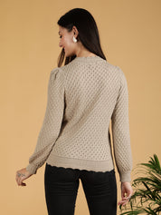 KOTTY Self Design High Neck Casual Women Grey Sweater 