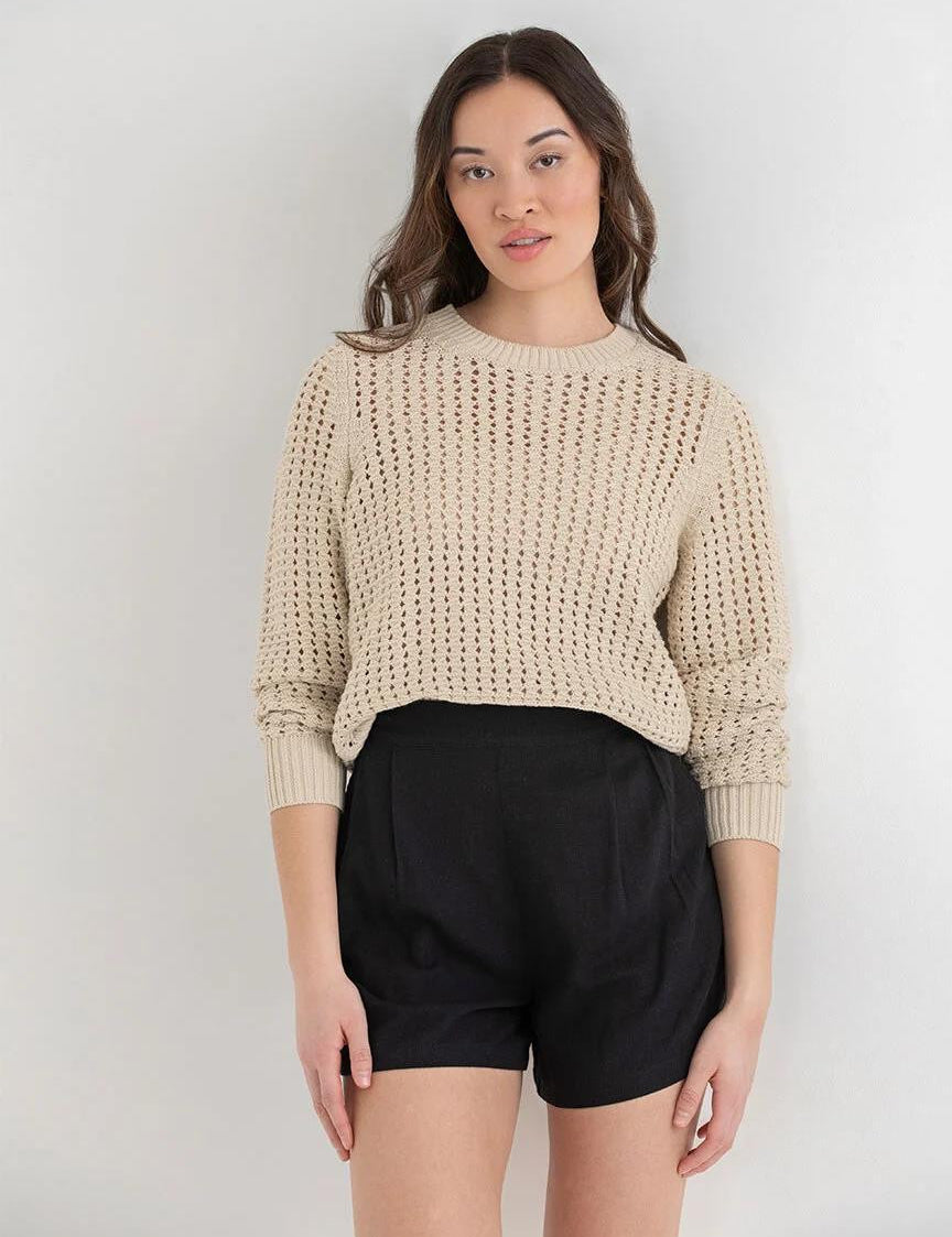 KOTTY Solid Round Neck Casual Women Beige Sweater 