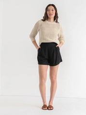 KOTTY Solid Round Neck Casual Women Beige Sweater 
