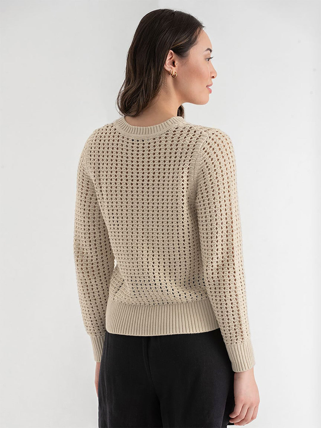 KOTTY Solid Round Neck Casual Women Beige Sweater 