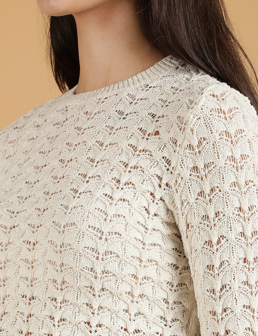 KOTTY Self Design High Neck Casual Women White Sweater 