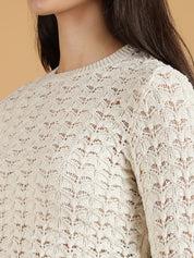 KOTTY Self Design High Neck Casual Women White Sweater 