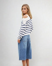 KOTTY Striped One Shoulder Neck Casual Women Multicolor Sweater 
