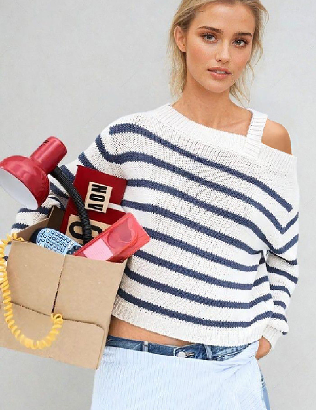 KOTTY Striped One Shoulder Neck Casual Women Multicolor Sweater 