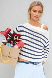 KOTTY Striped One Shoulder Neck Casual Women Multicolor Sweater 