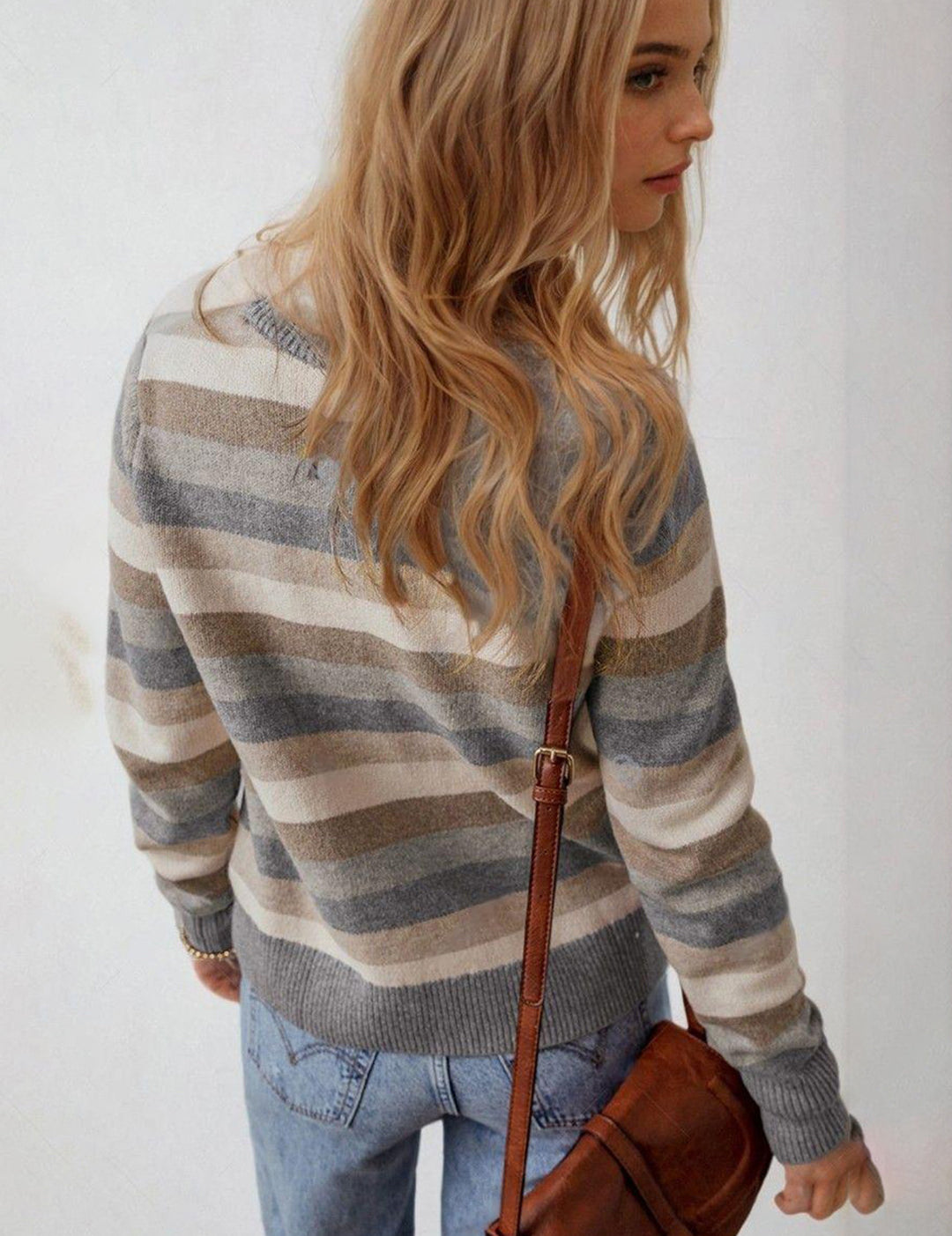 KOTTY Striped Round Neck Casual Women Multicolor Sweater 