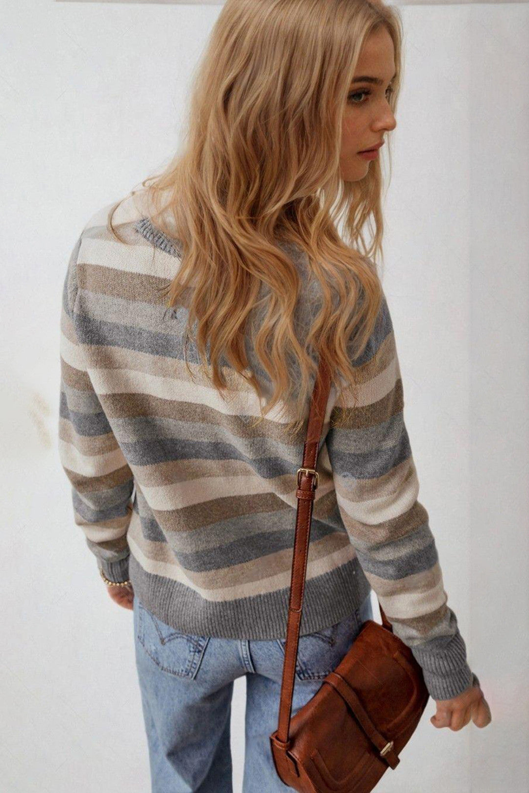 KOTTY Striped Round Neck Casual Women Multicolor Sweater 
