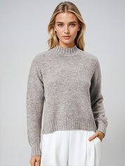 KOTTY Self Design High Neck Casual Women Grey Sweater 