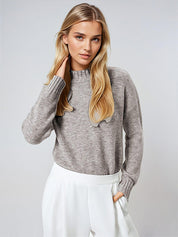 KOTTY Self Design High Neck Casual Women Grey Sweater 