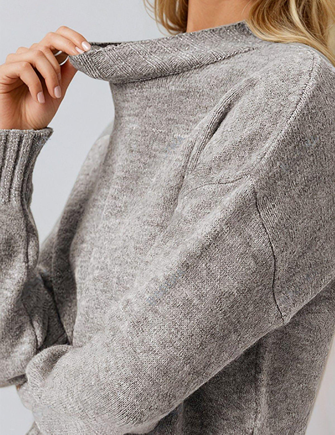 KOTTY Self Design High Neck Casual Women Grey Sweater 
