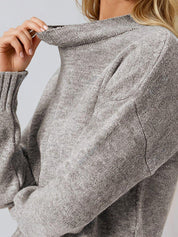 KOTTY Self Design High Neck Casual Women Grey Sweater 
