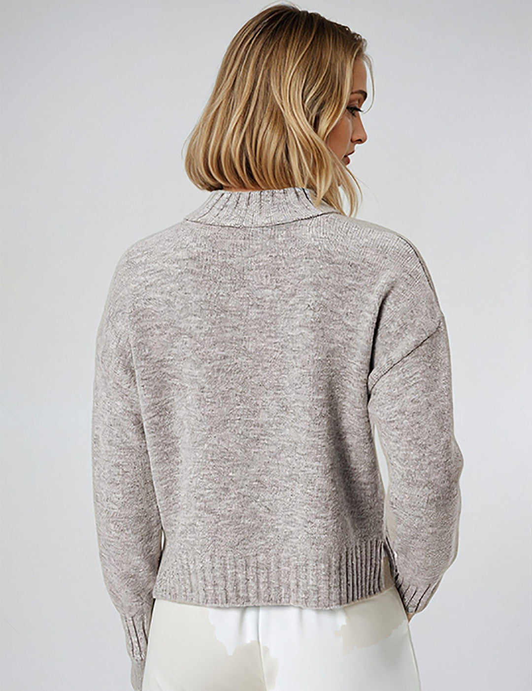 KOTTY Self Design High Neck Casual Women Grey Sweater 