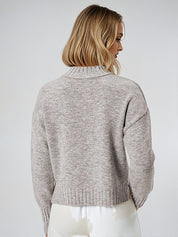 KOTTY Self Design High Neck Casual Women Grey Sweater 