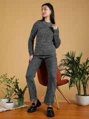 KOTTY Solid High Neck Casual Women Grey Sweater 