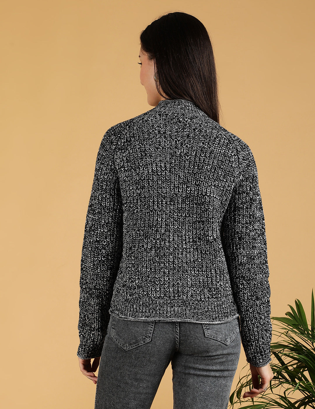 KOTTY Solid High Neck Casual Women Grey Sweater 