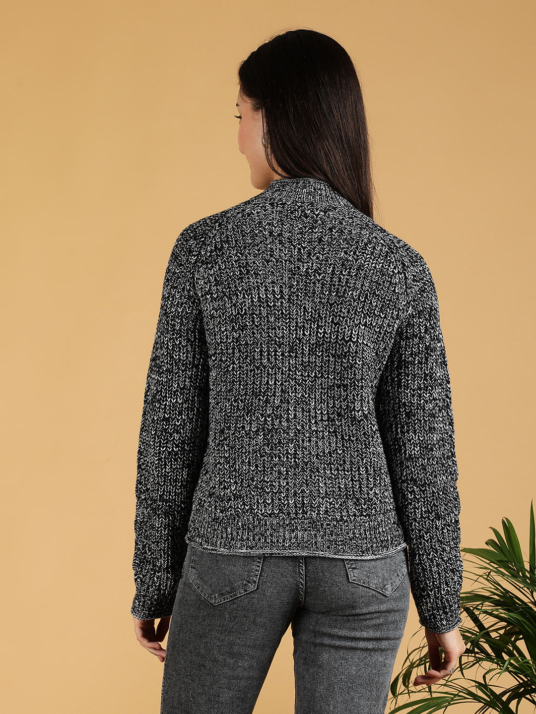 KOTTY Solid High Neck Casual Women Grey Sweater 