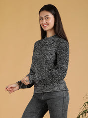 KOTTY Solid High Neck Casual Women Grey Sweater 