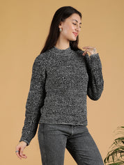 KOTTY Solid High Neck Casual Women Grey Sweater 