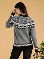 KOTTY Colorblock High Neck Casual Women Multicolor Sweater 