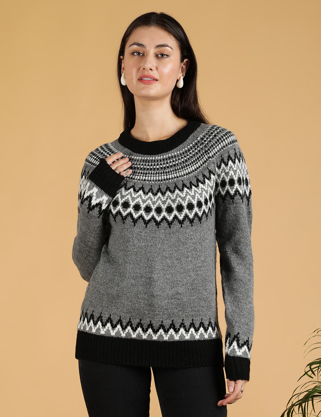 KOTTY Colorblock High Neck Casual Women Multicolor Sweater 