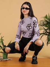 KOTTY Printed High Neck Casual Women Multicolor Sweater 