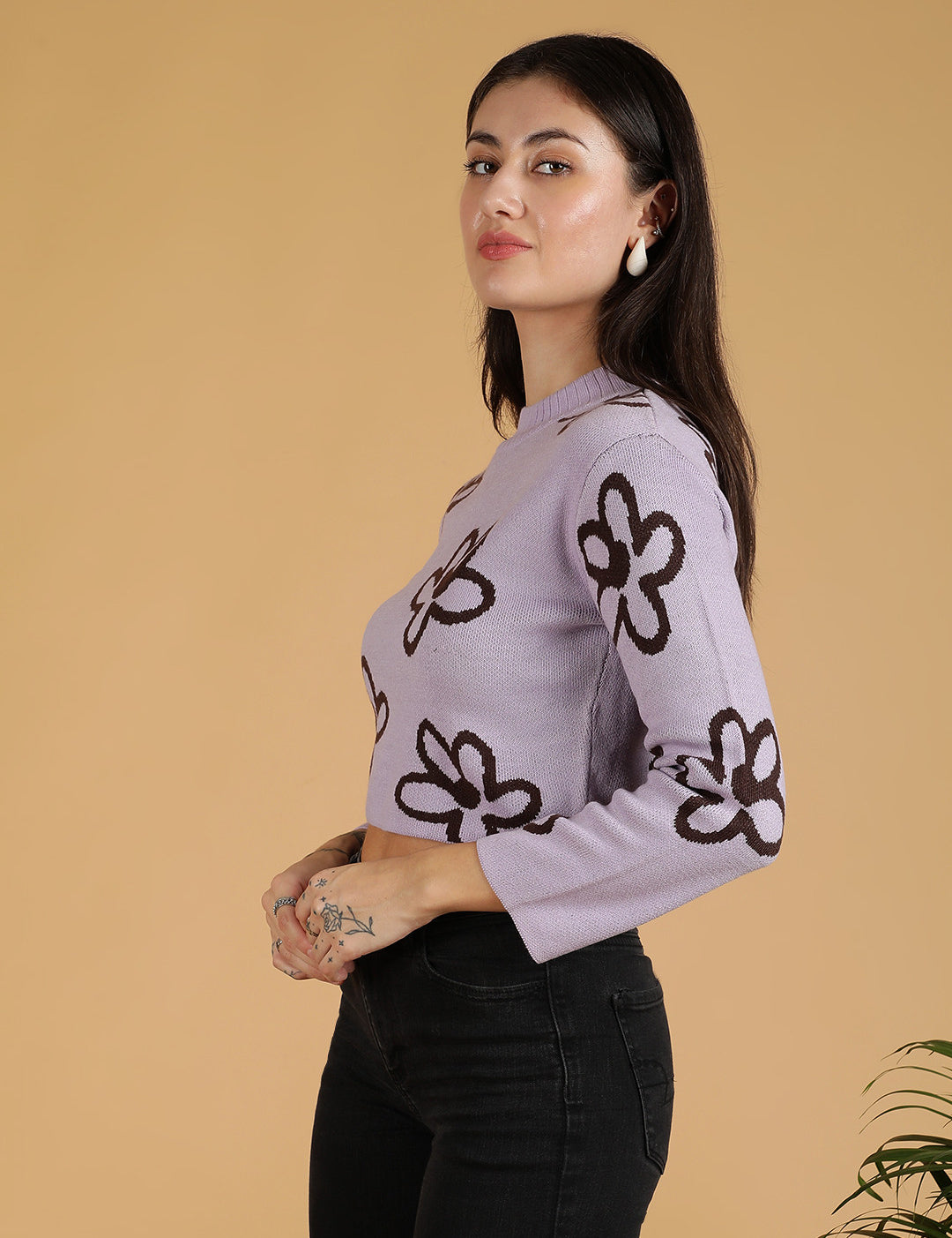 KOTTY Printed High Neck Casual Women Multicolor Sweater 