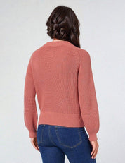 KOTTY Self Design Round Neck Casual Women Pink Sweater 
