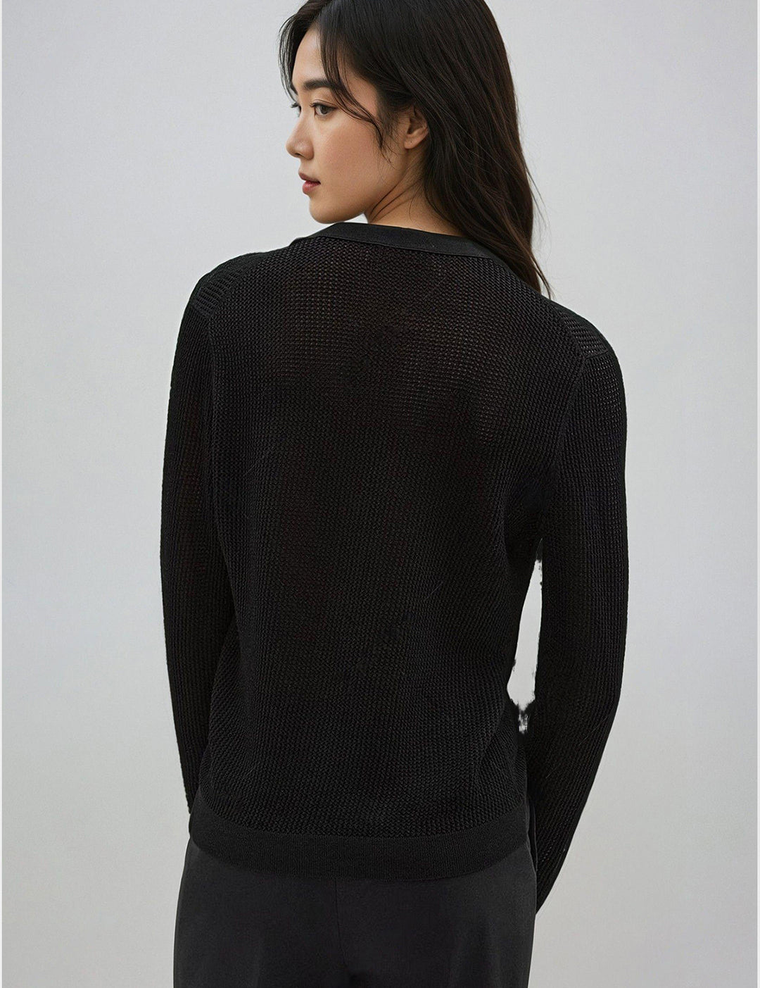 KOTTY Solid V Neck Casual Women Black Sweater 