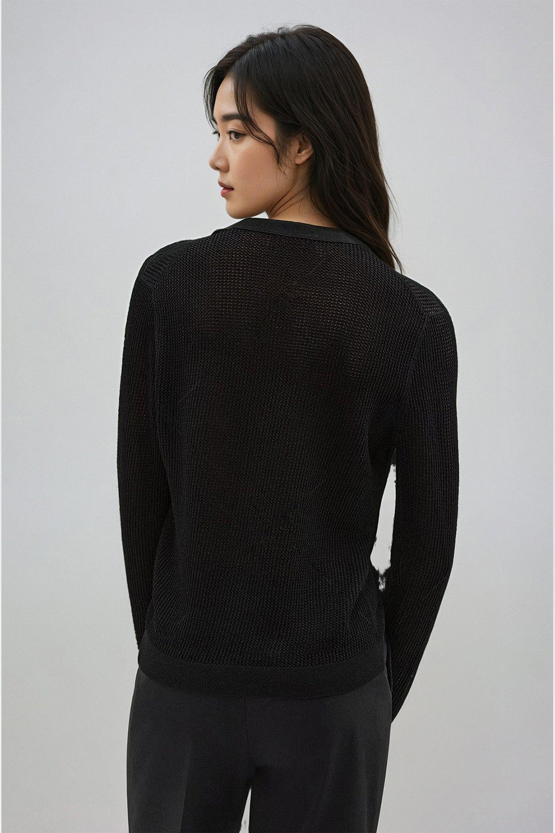 KOTTY Solid V Neck Casual Women Black Sweater 