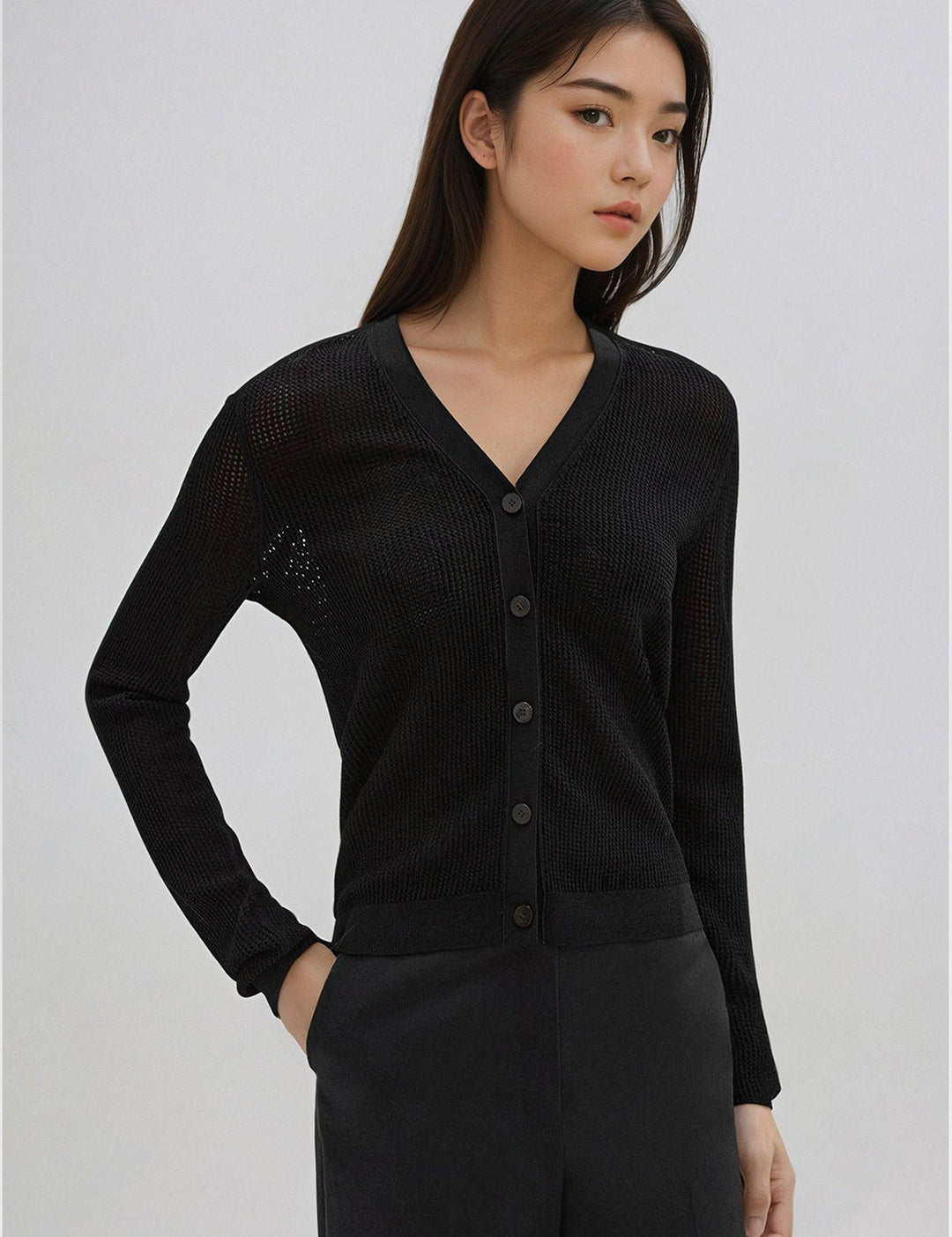 KOTTY Solid V Neck Casual Women Black Sweater 