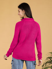 KOTTY Solid High Neck Casual Women Pink Sweater 