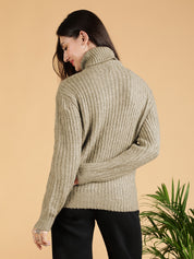 KOTTY Woven Collared Neck Casual Women Green Sweater 