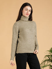 KOTTY Woven Collared Neck Casual Women Green Sweater 