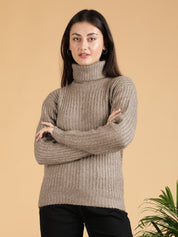KOTTY Woven Collared Neck Casual Women Brown Sweater 