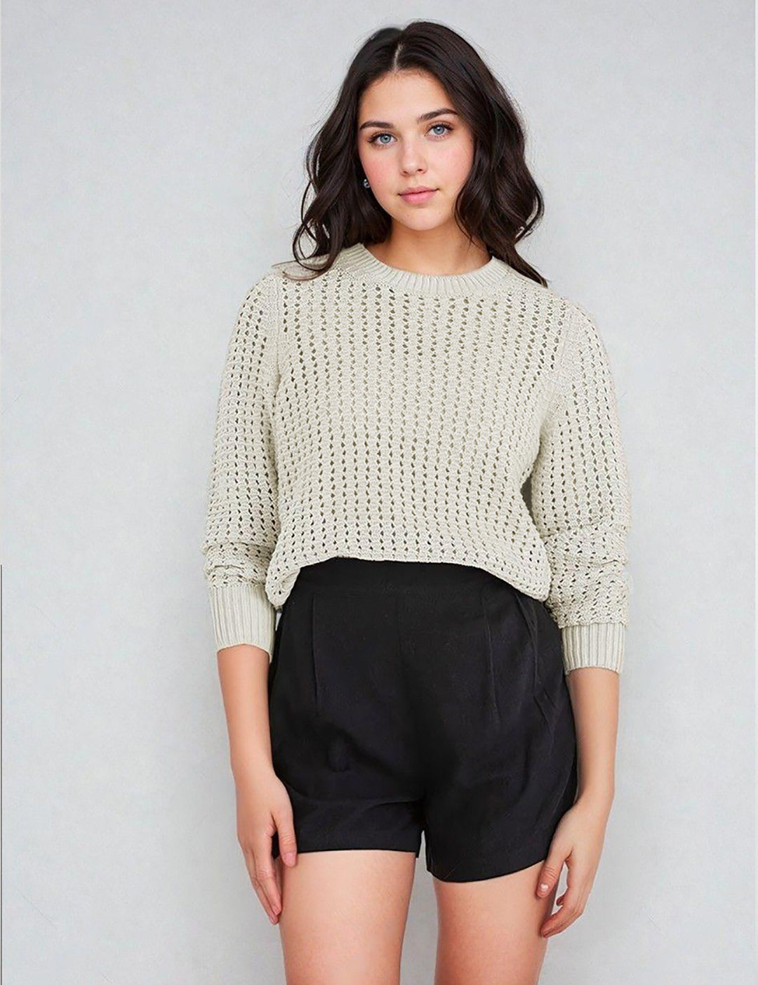 KOTTY Self Design High Neck Casual Women White Sweater 