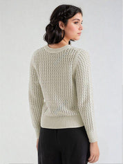 KOTTY Self Design High Neck Casual Women White Sweater 