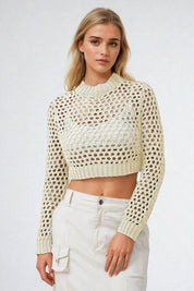 KOTTY Solid Round Neck Casual Women White Sweater 
