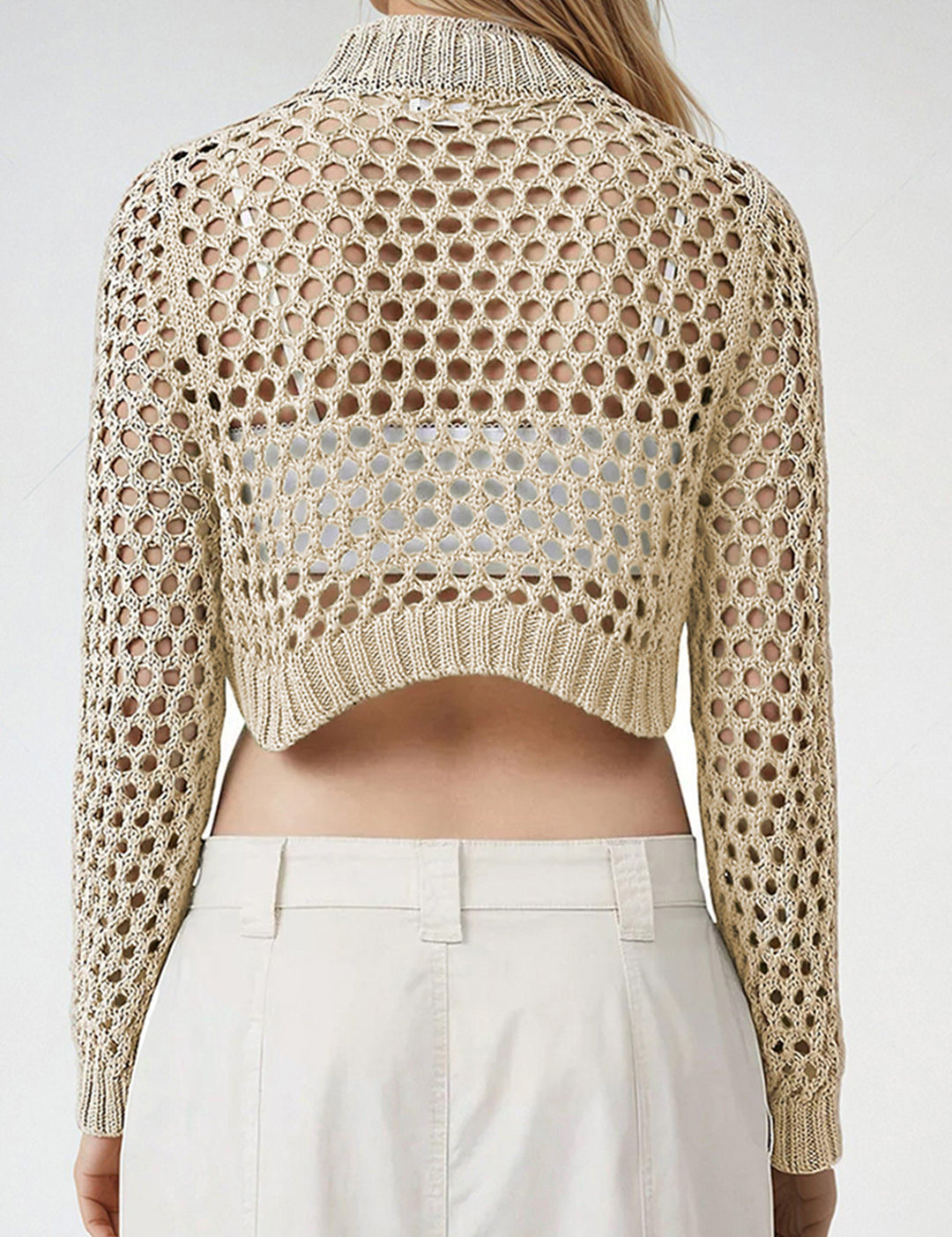 KOTTY Self Design High Neck Casual Women Beige Sweater 