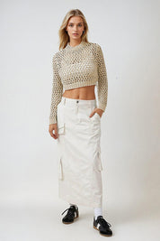 KOTTY Self Design High Neck Casual Women Beige Sweater 