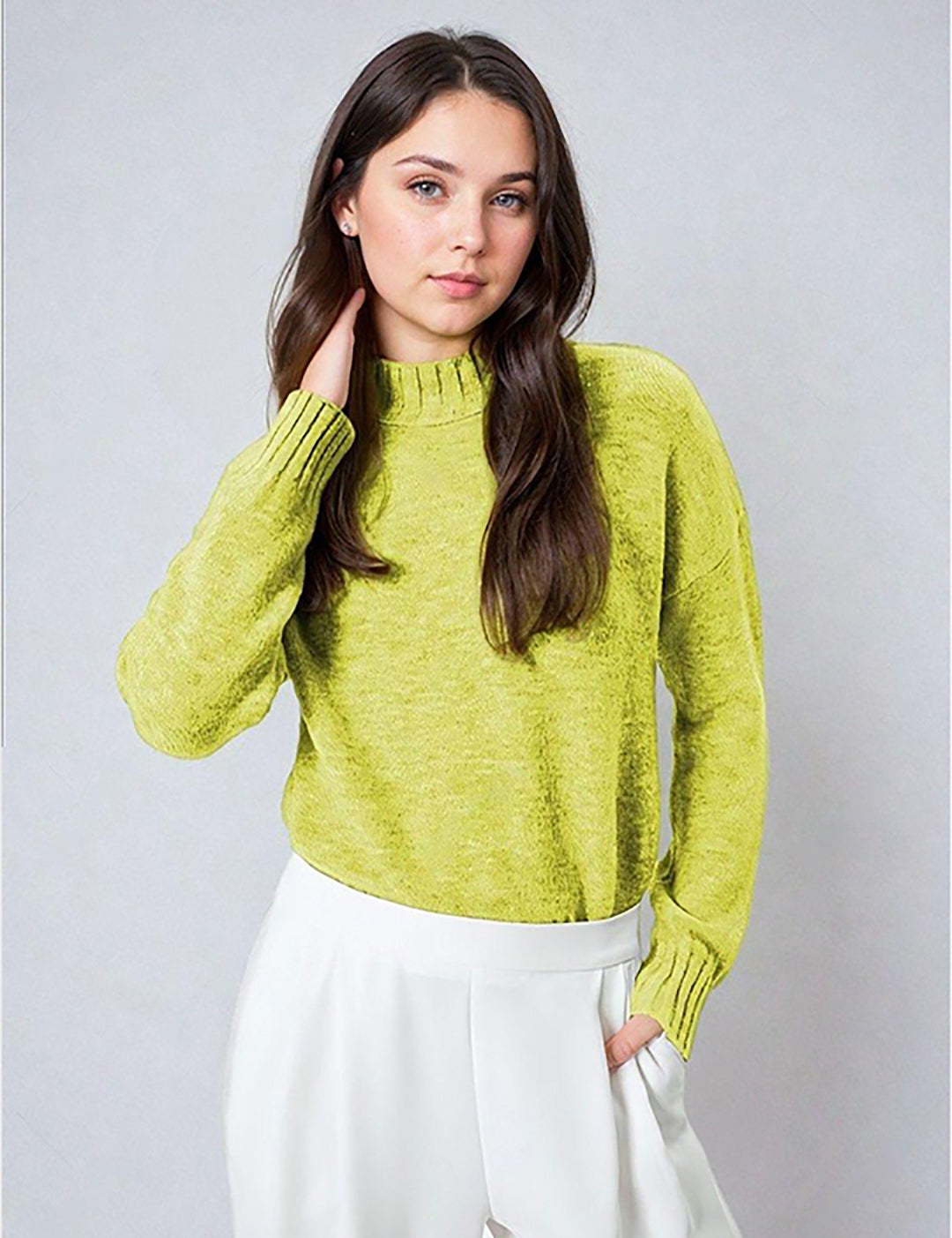 KOTTY Self Design Round Neck Casual Women Green Sweater 