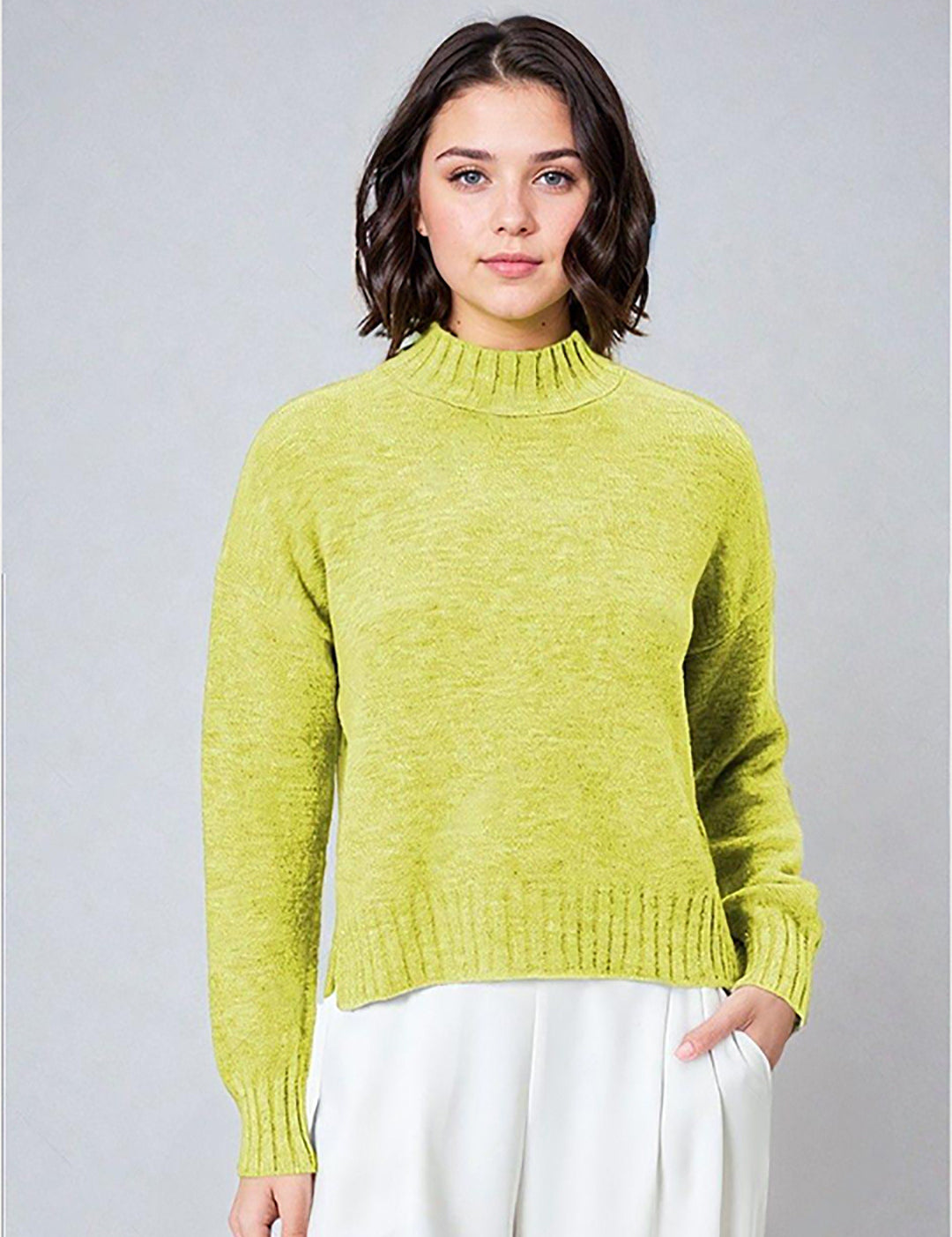 KOTTY Self Design Round Neck Casual Women Green Sweater 