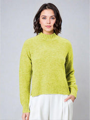 KOTTY Self Design Round Neck Casual Women Green Sweater 