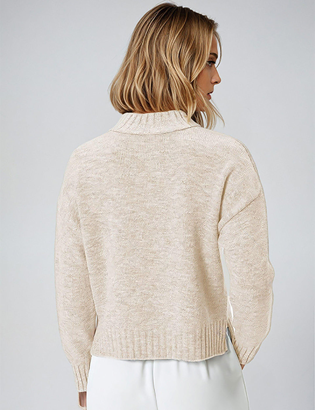 KOTTY Self Design Round Neck Casual Women Beige Sweater 