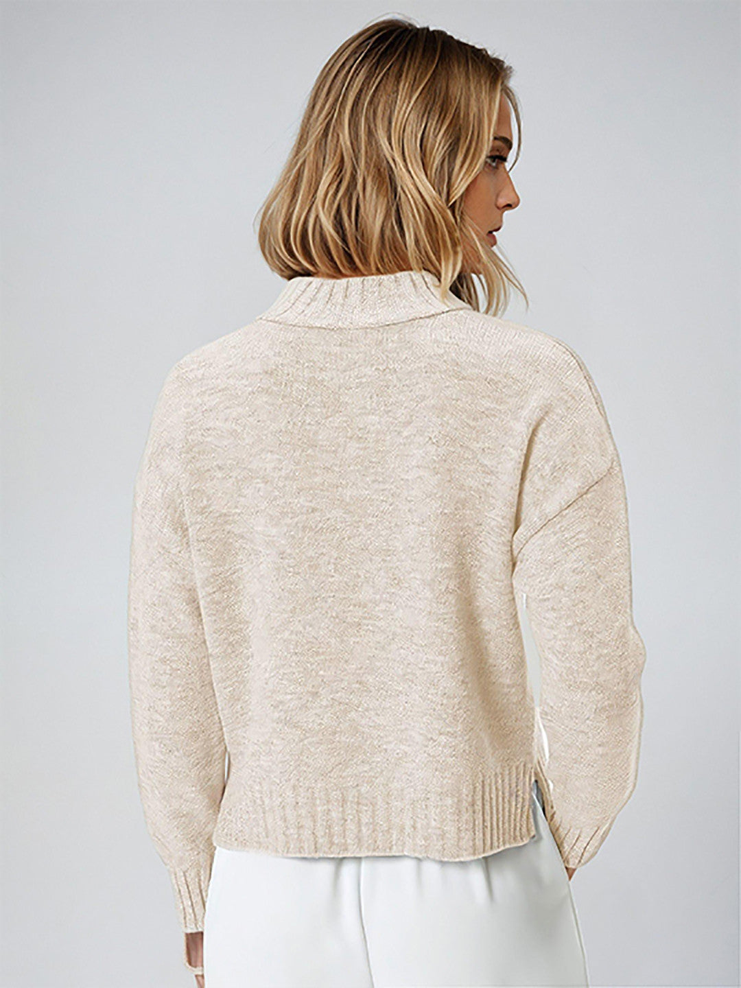 KOTTY Self Design Round Neck Casual Women Beige Sweater 