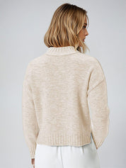 KOTTY Self Design Round Neck Casual Women Beige Sweater 
