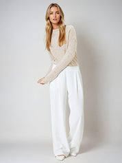 KOTTY Self Design Round Neck Casual Women Beige Sweater 