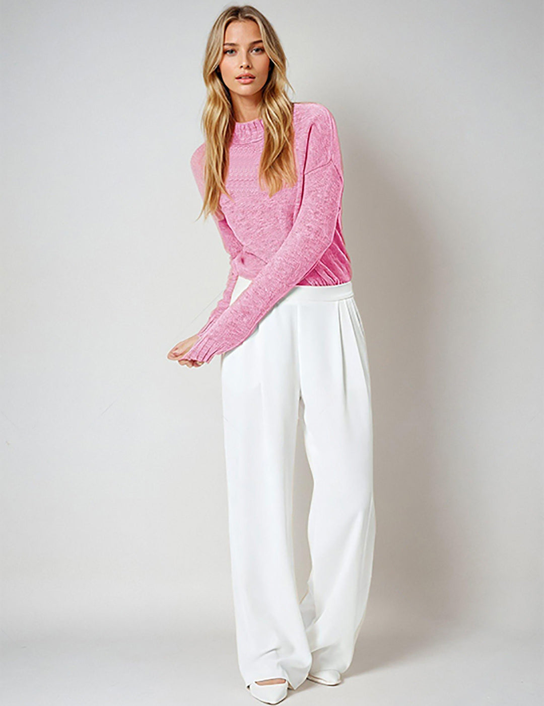 KOTTY Self Design Round Neck Casual Women Pink Sweater 