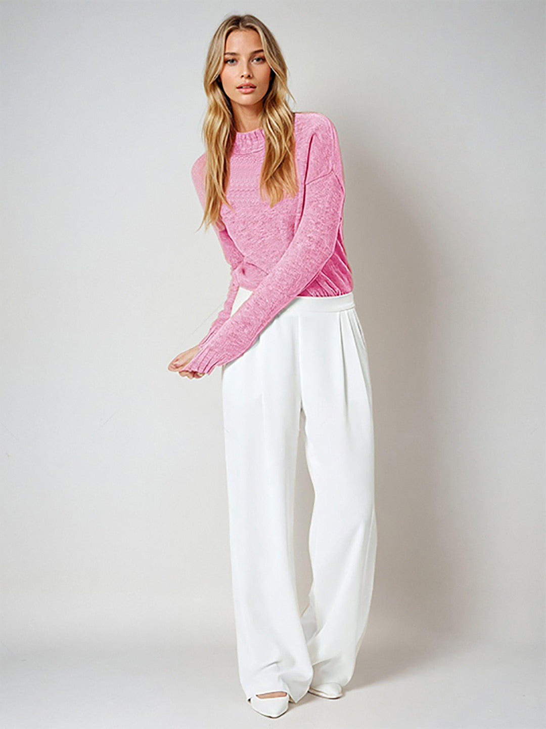 KOTTY Self Design Round Neck Casual Women Pink Sweater 