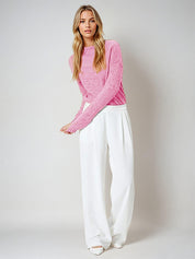 KOTTY Self Design Round Neck Casual Women Pink Sweater 